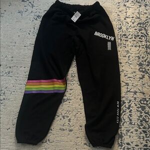 Revelation Juniors Black Joggers with Rainbow Stripes